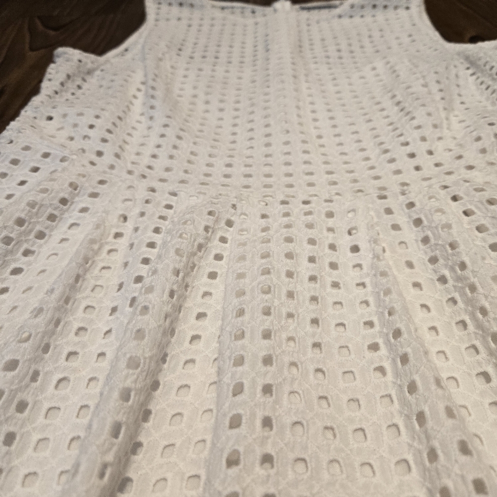Halogen White Prism Eyelet Dress Cotton Fit Flare Mini Bride Casaul Vacation L - Picture 7 of 11